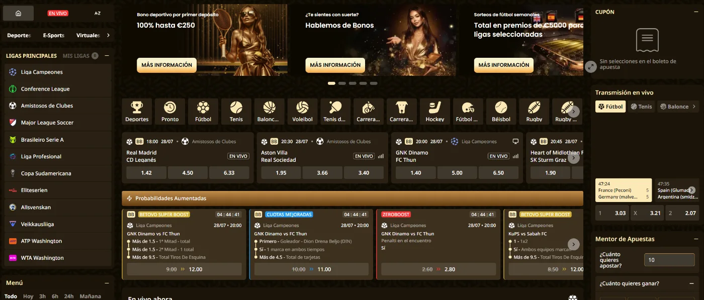 GoldSpin casino sección de apuestas deportivas en directo GoldSpin casino apuestas deportivas con partidos, cuotas y mercados de fútbol en vivo