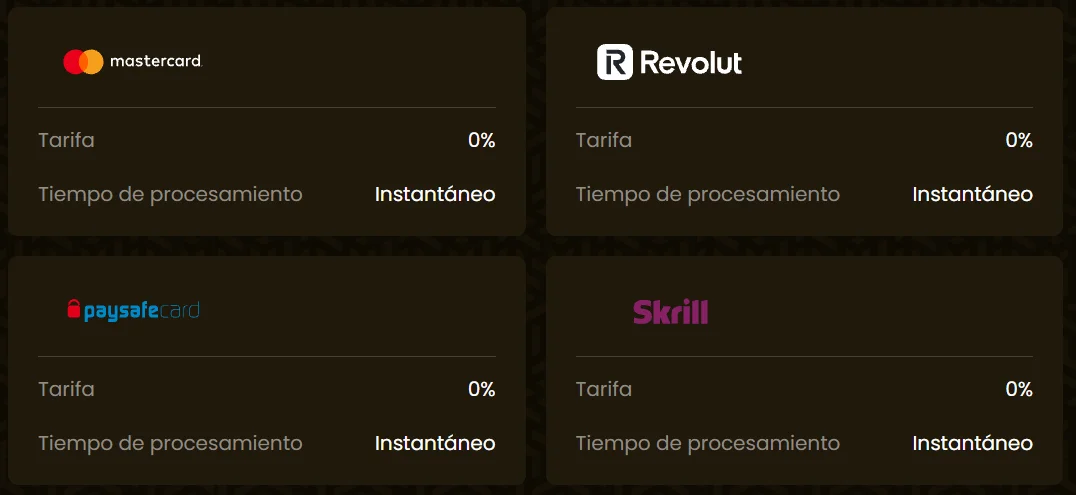 GoldSpin casino opciones de pago disponibles y procesamiento de transacciones GoldSpin casino métodos de pago con Mastercard, Revolut, Paysafecard y Skrill